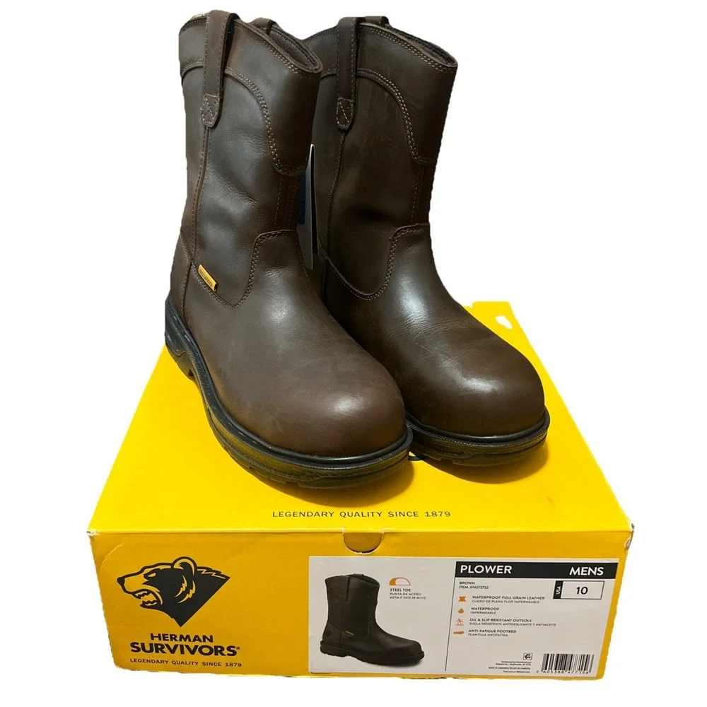 Herman Survivors Men's Size 10 Plower Waterproof Steel Toe Work Leather Boots